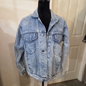 Belma Vintage Jacket Blue Denim Button Front Distressed Oversized Boho Grunge